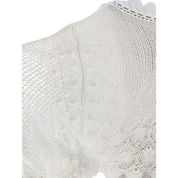 Sparrow Women Cream Batwing Sleeve Crochet Lace Cotton Poncho Size Medium - Picture 5 of 15